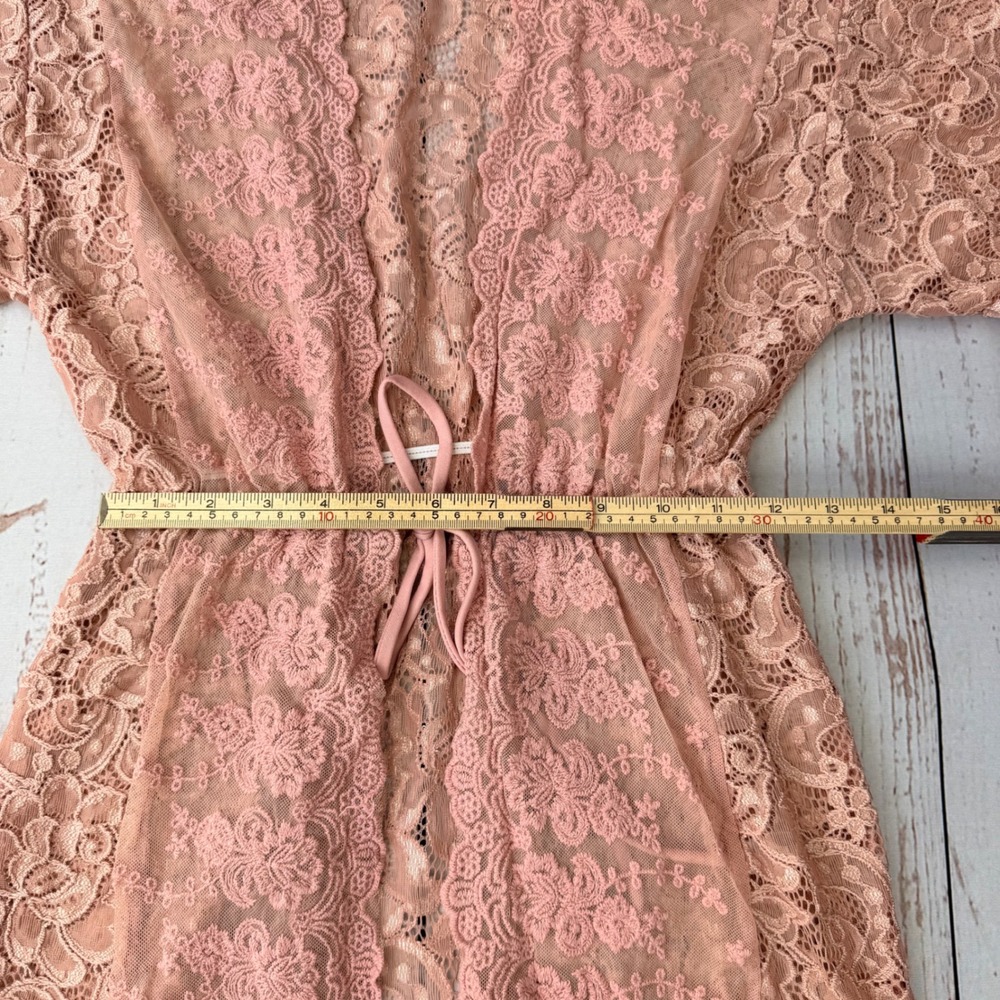 Charlotte Russe Pink Floral Lace Kimono Sheer Tie Waist High Low Wrap Small - Picture 4 of 8